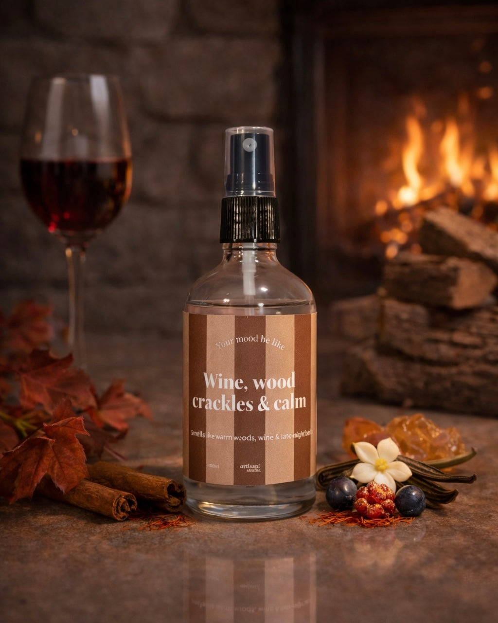 Spray de ambiente 100ml "Wine, wood crackles & calm"